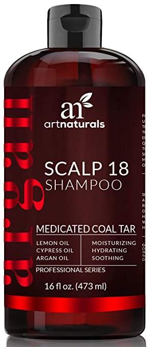 ArtNaturals Dandruff Shampoo, Coal Tar with Argan Oil, Scalp18 Therapeutic Treatment Helps Anti-Itchy Scalp, Clear Symptoms of Psoriasis, Eczema, Natural and Organic, Sulfate Free