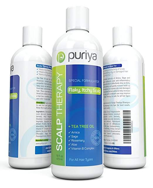 Puriya Natural Dandruff Shampoo 16oz with Potent Tea Tree, Vitamin and more